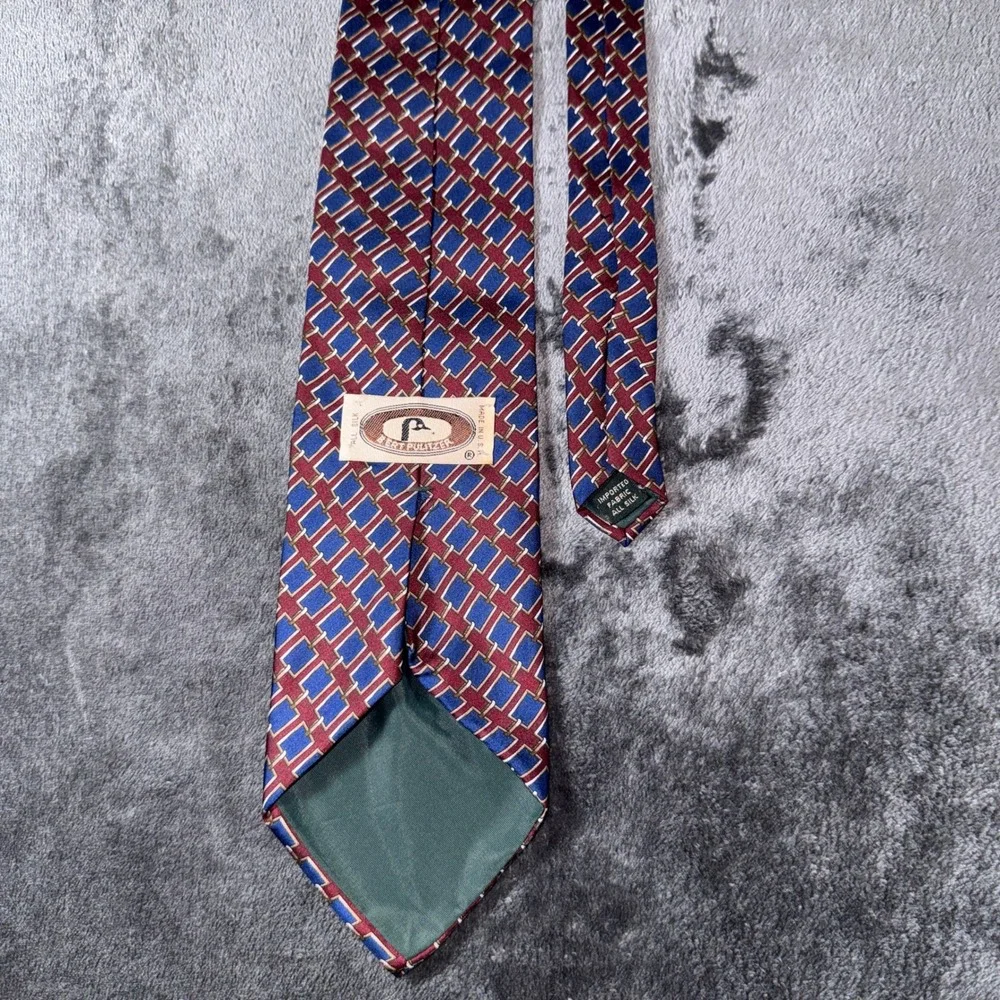 Bert Pulitzer Mens Silk Tie Geometric Burgundy Blue Made in USA RN 21304